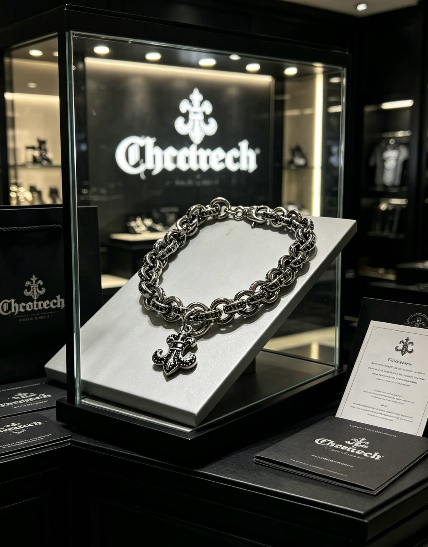 Chrome Hearts Silver Fleur-de-lis Charm Bracelet